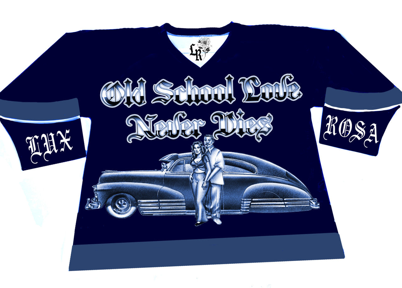 LR 'Old School Love Never Dies' Pen & Ink Cut & Sew Long Sleeve Hockey Jersey (Navy)