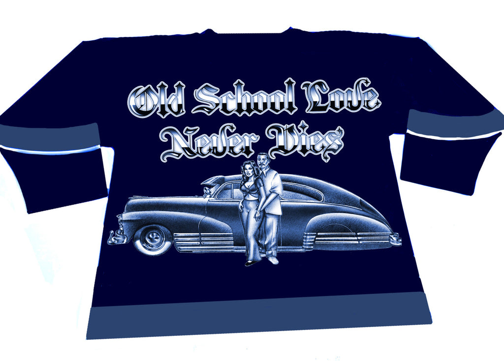 LR 'Old School Love Never Dies' Pen & Ink Cut & Sew Long Sleeve Hockey Jersey (Navy)