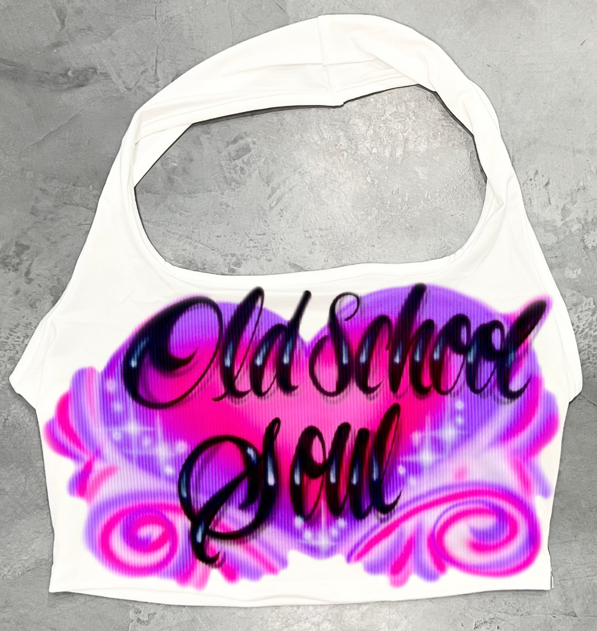 Limited Edition 'Old School Soul' Airbrushed Halter Top (White/Pink/Purple)