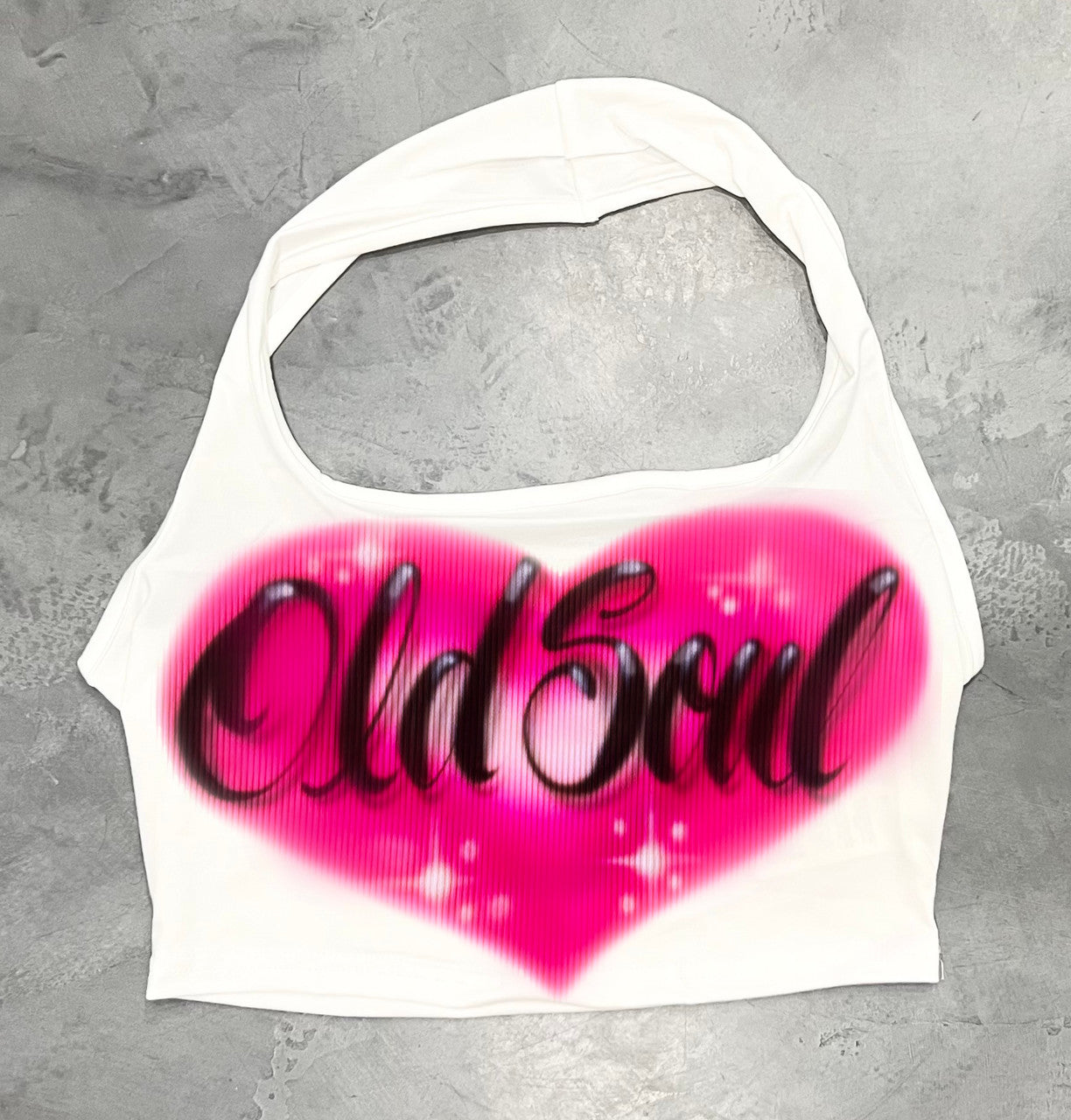 Limited Edition 'OLD SOUL' Airbrushed Halter Top (WHITE/PINK)