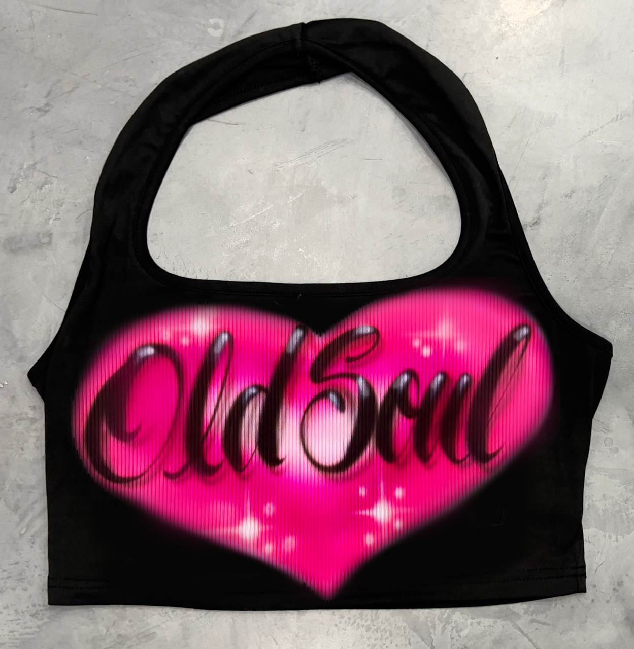 Limited Edition 'OLD SOUL' Airbrushed Halter Top (BLACK/PINK)