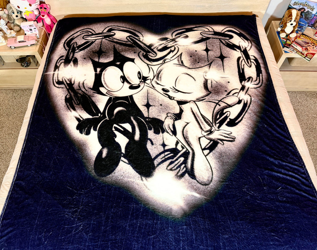 LIMITED EDITION EXTRA LARGE 'FOOL IN LOVE WITH YOU' Pen & Ink Y2K Fleece Blanket (BLACK/WHITE) *Limited Edition