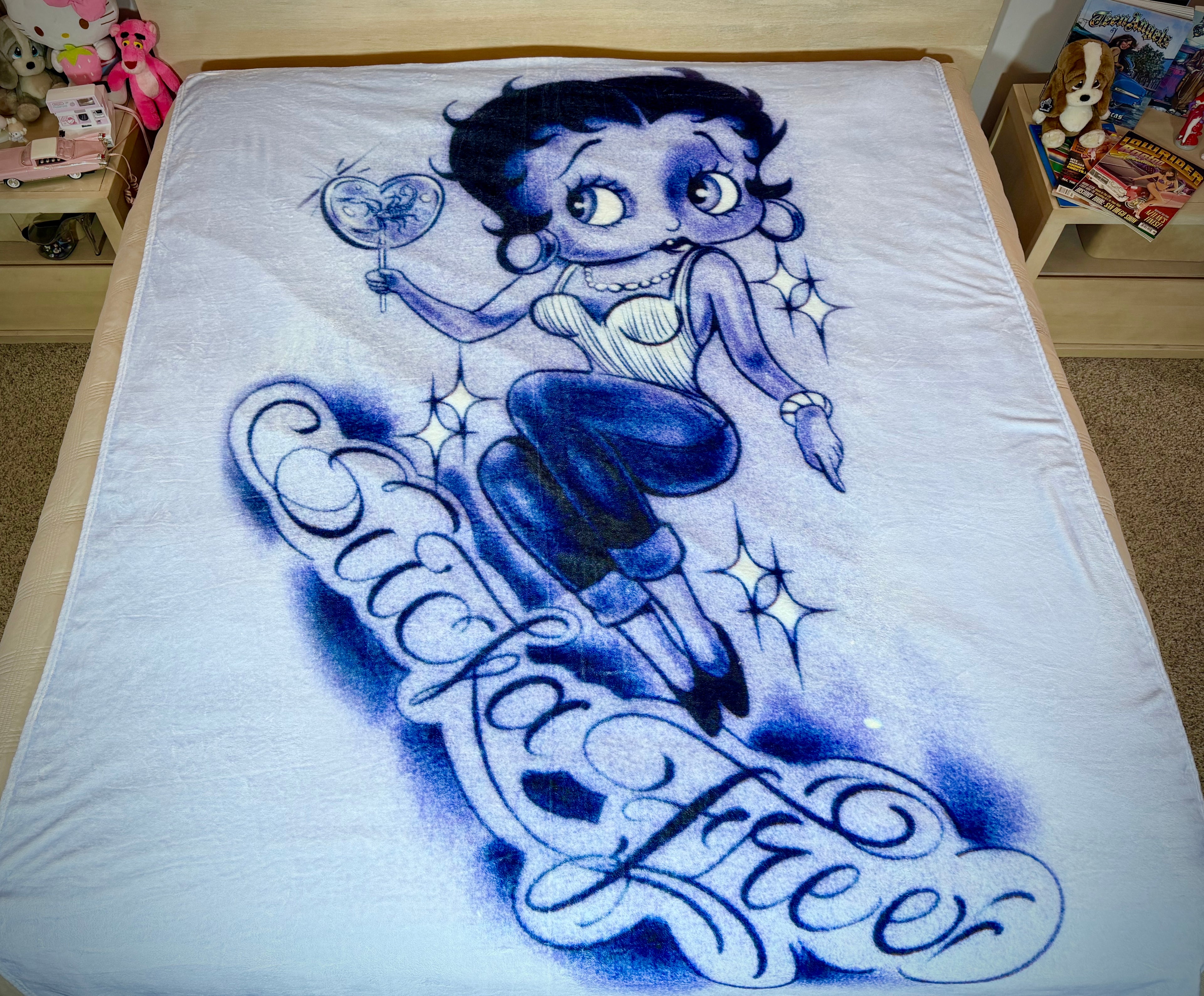 LIMITED EDITION EXTRA LARGE 'SUCKA FREE' Pen & Ink Y2K Fleece Blanket (BLUES) *Limited Edition