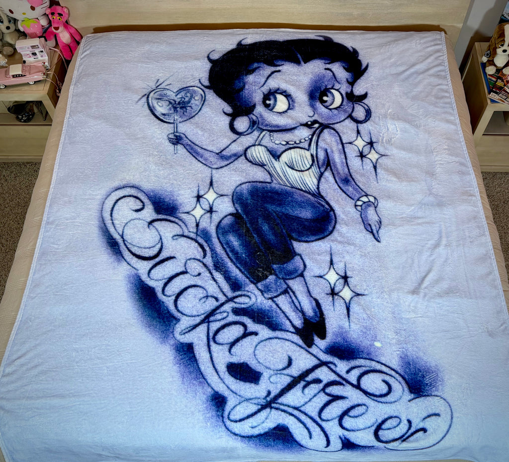 LIMITED EDITION EXTRA LARGE 'SUCKA FREE' Pen & Ink Y2K Fleece Blanket (BLUES) *Limited Edition
