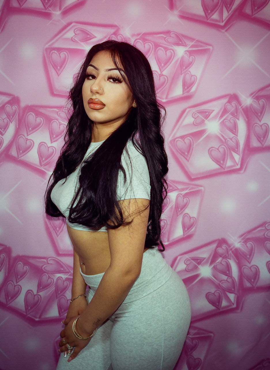 Glamour Shotz 'TWO OF HEARTS' Airbrushed Dice Backdrop (X-Large) BRATZ PINK