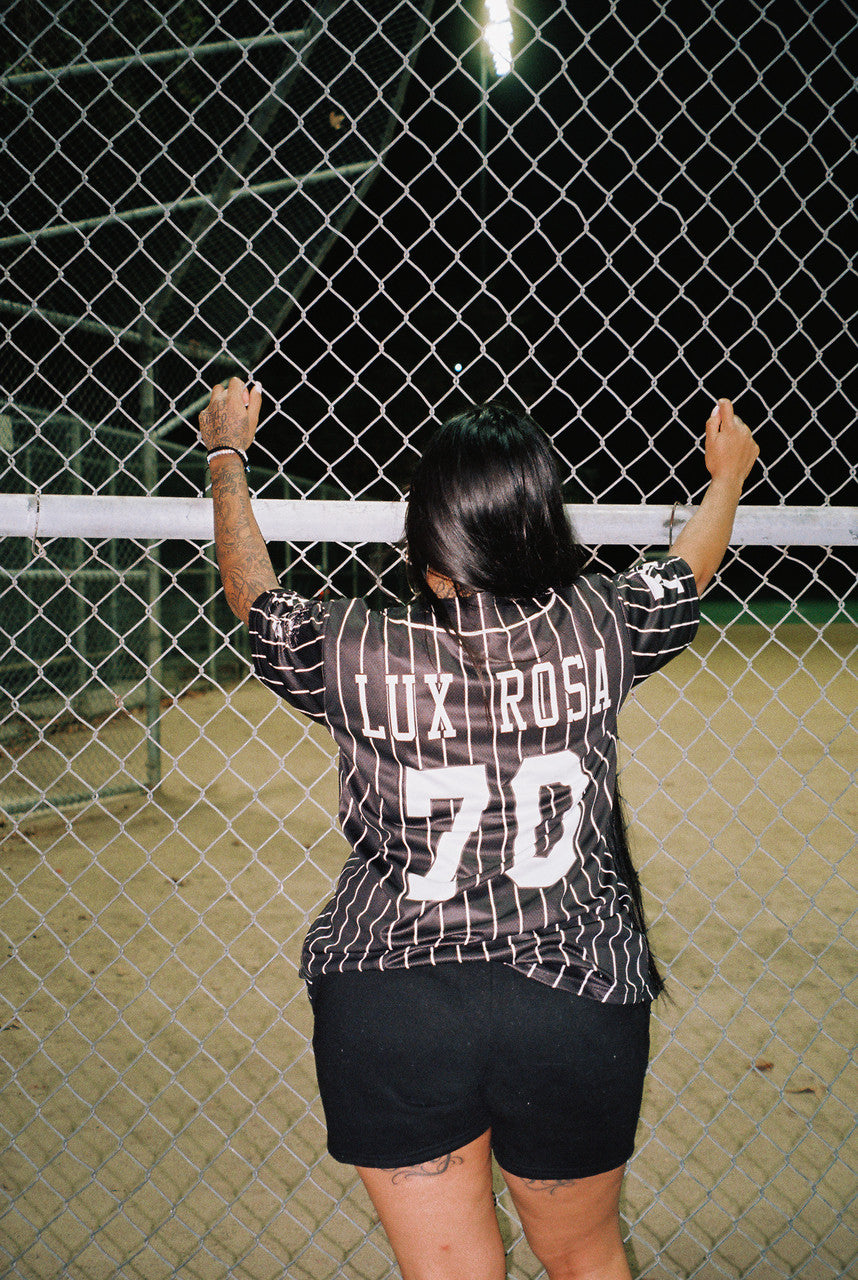 LR 'Smile Now, Cry Later' Cut & Sew Baseball Jersey (Black/White Stripe)