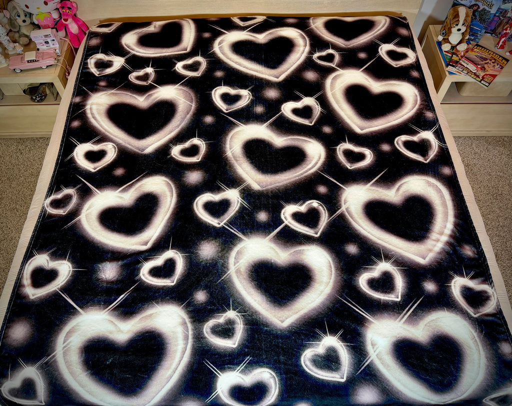 EXTRA LARGE 'HEART OF CHROME' Glamour Shotz Airbrush Y2K Fleece Blanket (BLACK) *Limited Edition