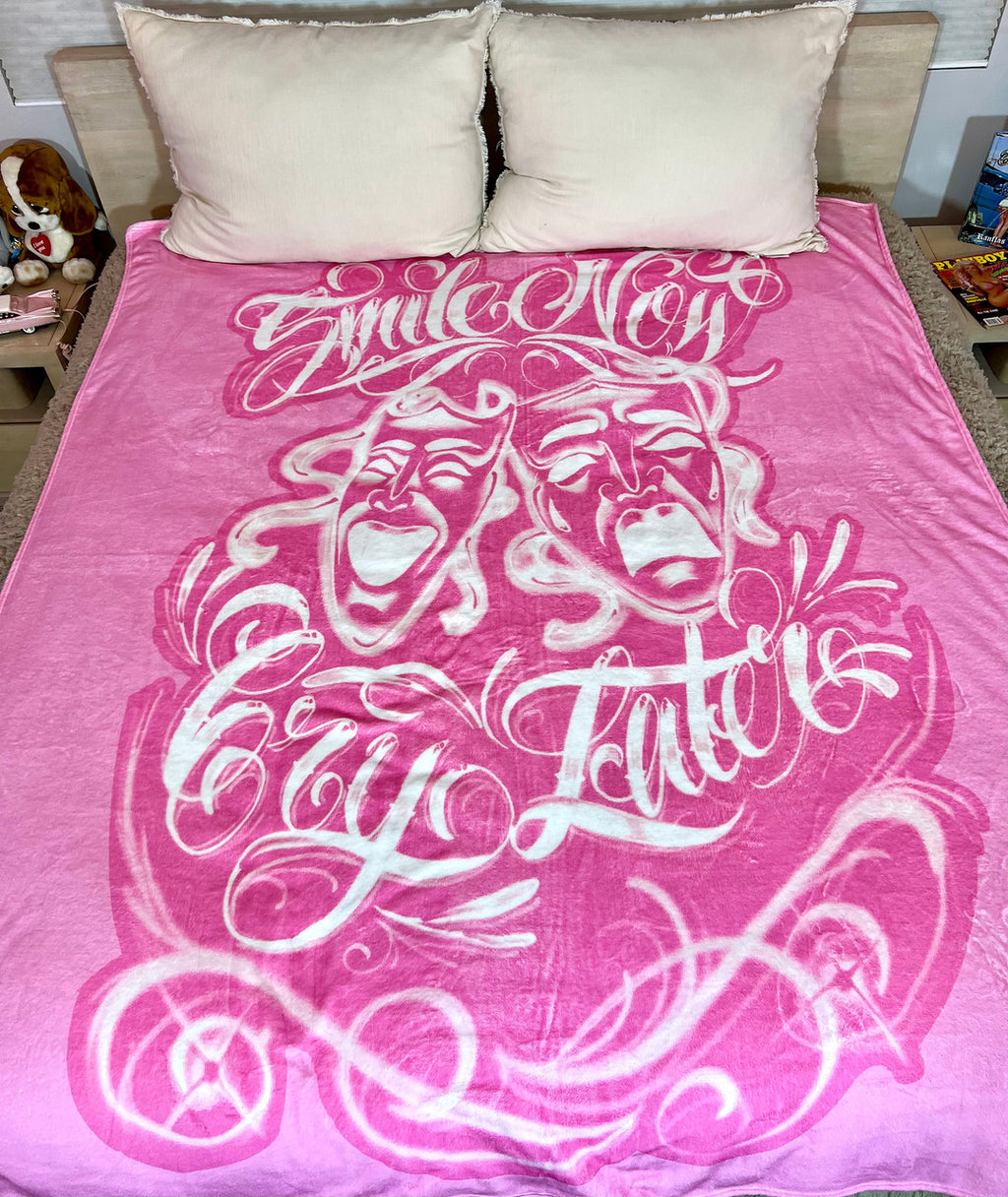 EXTRA LARGE 'SMILE NOW CRY LATER' Airbrushed Fleece Blanket (PINKS) *Limited Edition