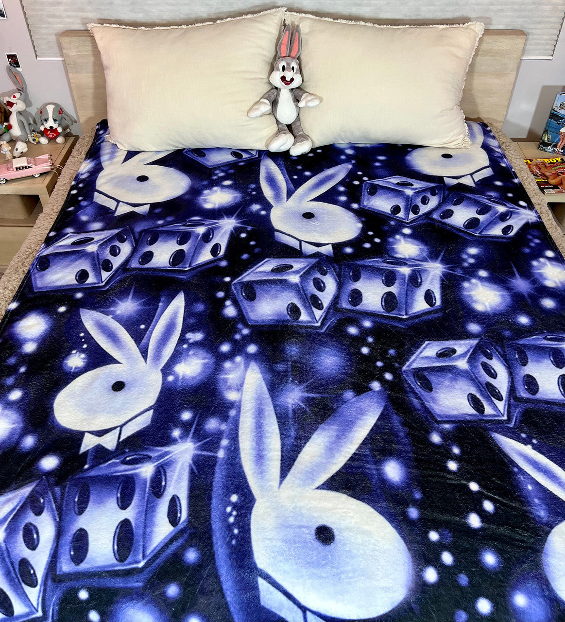 EXTRA LARGE 'PLAYERS & PLAYGIRLS' Glamour Shots Airbrush Y2K Fleece Blanket (MIDNIGHT BLUES) *Limited Edition