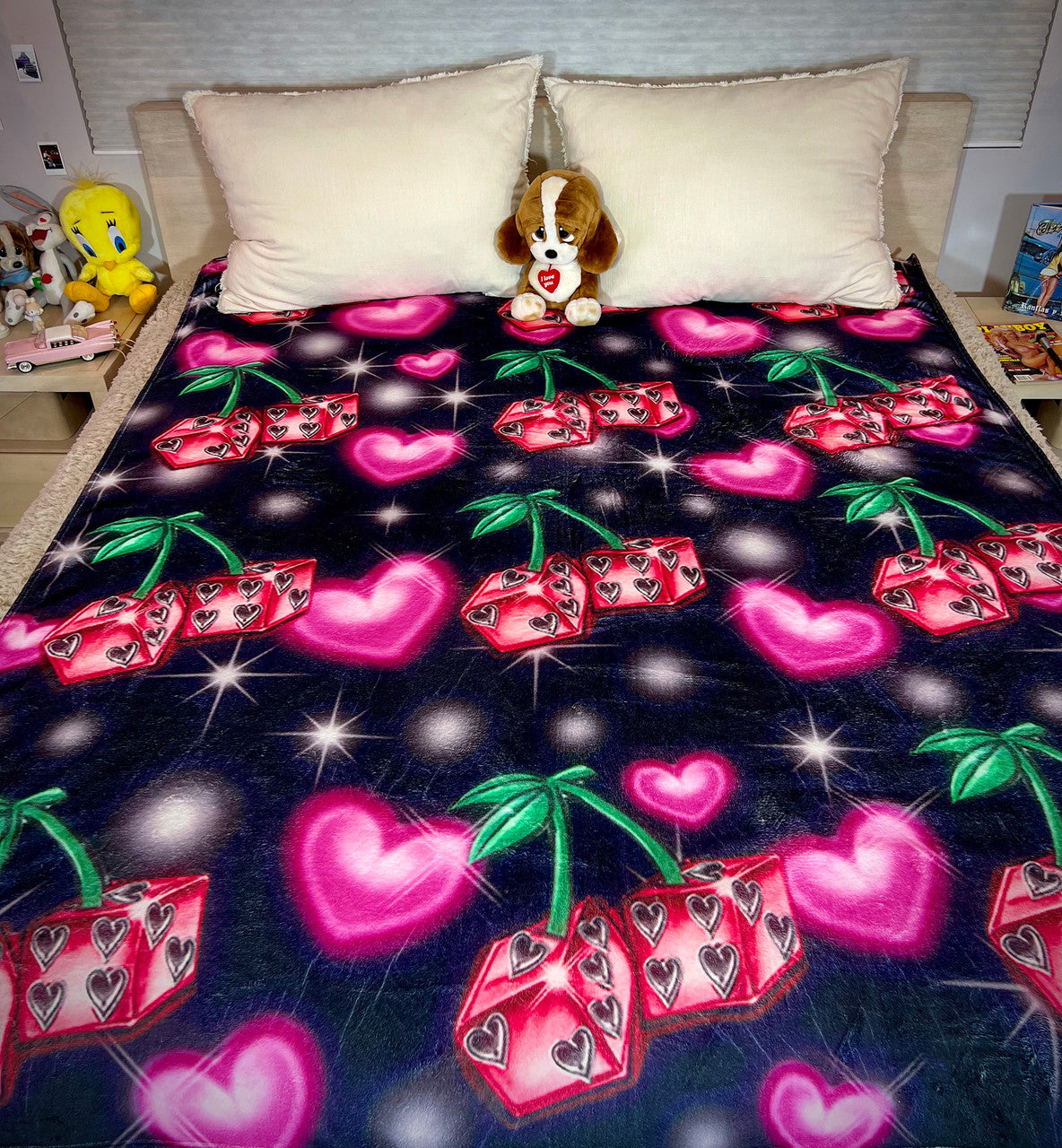 EXTRA LARGE 'WILD CHERRY' Glamour Shotz Airbrushed Fleece Blanket (BLACK) *Limited Edition