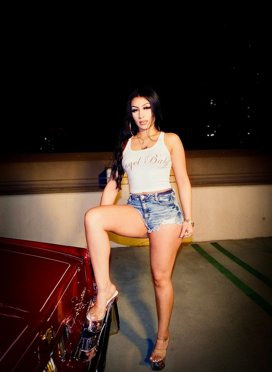 Limited Edition 'Angel Baby' Script Rib White Tank Top