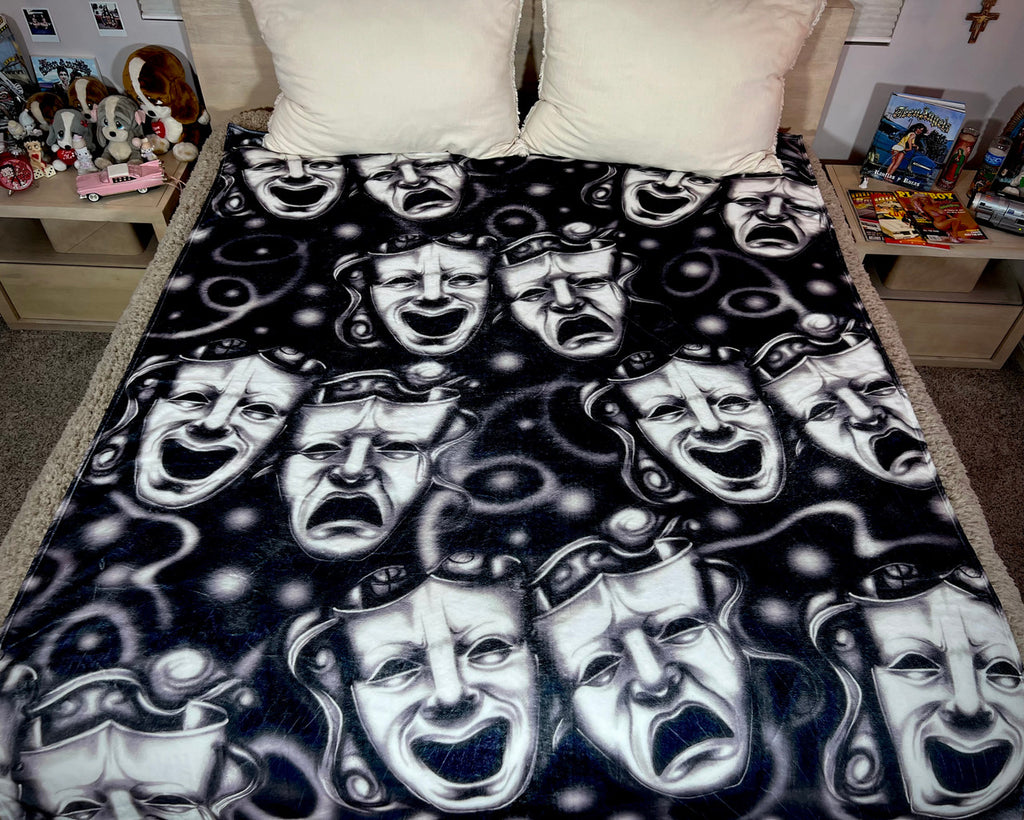 EXTRA LARGE 'SMILE TOGETHER CRY TOGETHER' Glamour Shotz Airbrushed Fleece Blanket (BLACK) *Limited Edition