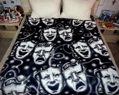 EXTRA LARGE 'SMILE TOGETHER CRY TOGETHER' Glamour Shotz Airbrushed Fleece Blanket (BLACK) *Limited Edition