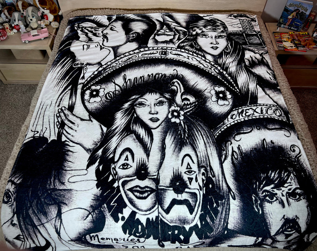 EXTRA LARGE 'MEMORIES' Pen & Ink Fleece Blanket (WHITE/BLACK) *Limited Edition
