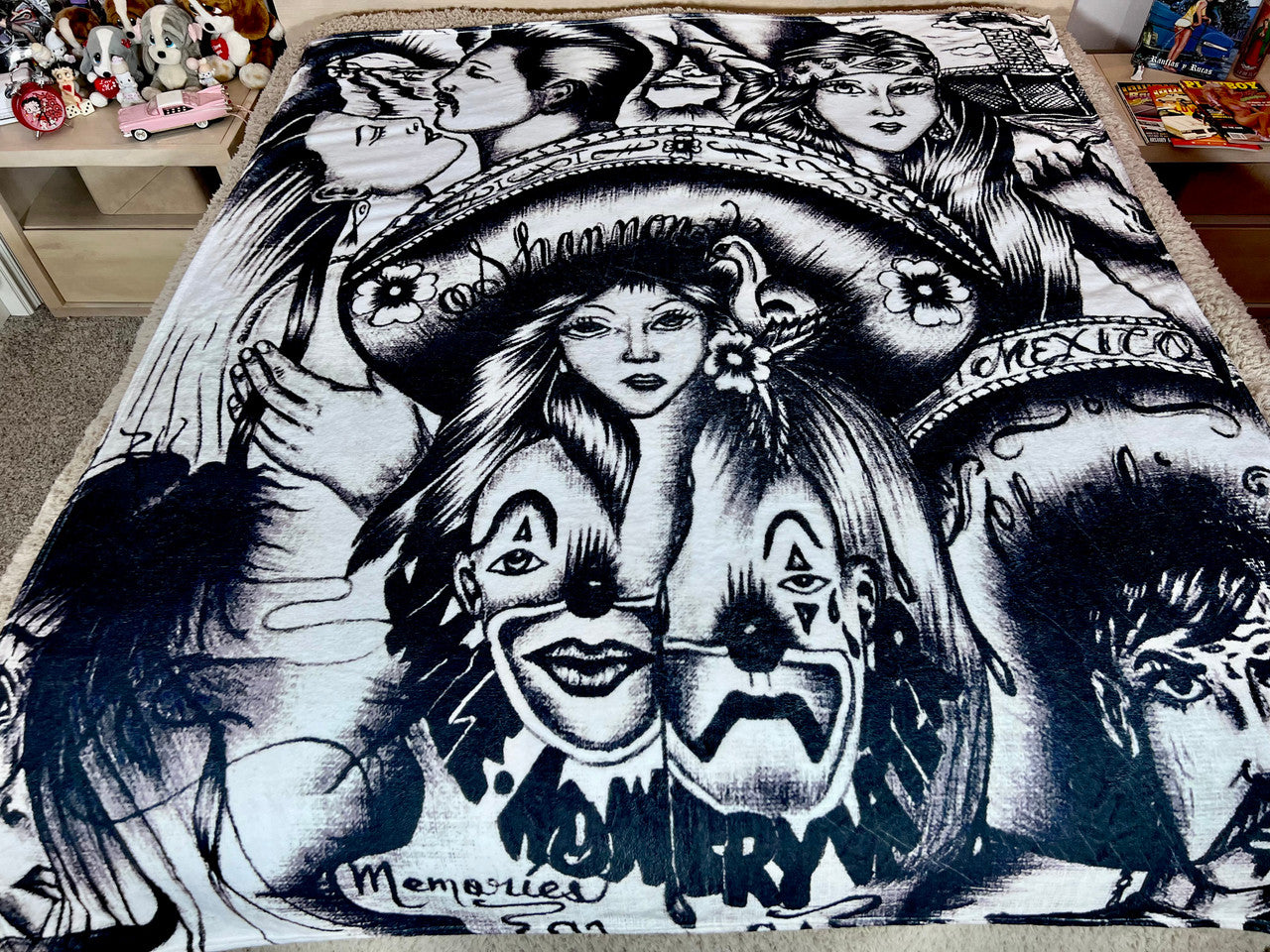 EXTRA LARGE 'MEMORIES' Pen & Ink Fleece Blanket (WHITE/BLACK) *Limited Edition