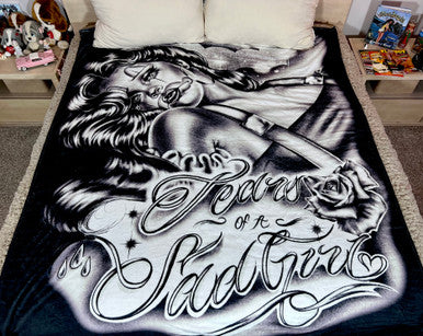 EXTRA LARGE 'TEARS OF A SAD GIRL' Pen & Ink Fleece Blanket (BLACK/WHITE) *Limited Edition