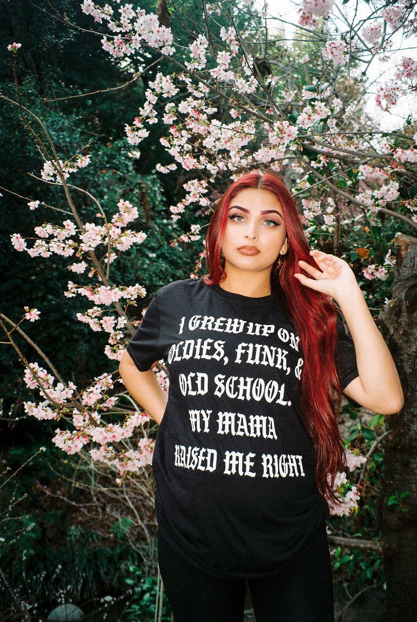 Mama Raised Me Right Puff Print Shirt (Black)