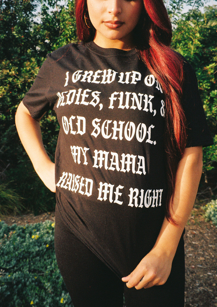 Mama Raised Me Right Puff Print Shirt (Black)