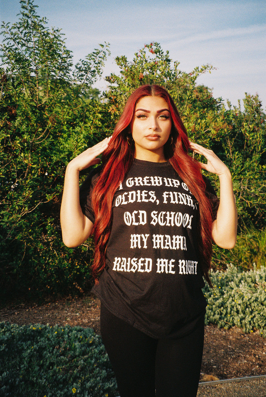 Mama Raised Me Right Puff Print Shirt (Black)