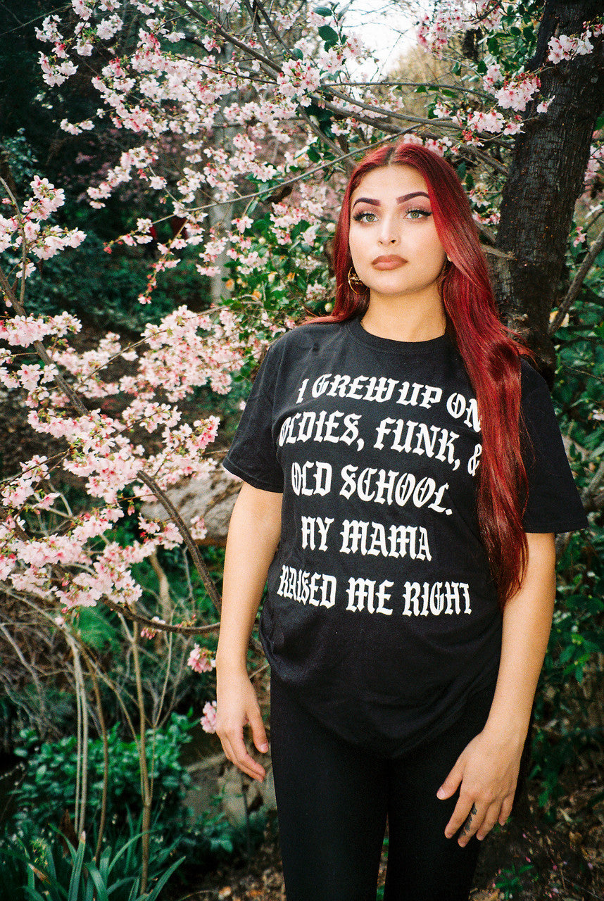 Mama Raised Me Right Puff Print Shirt (Black)