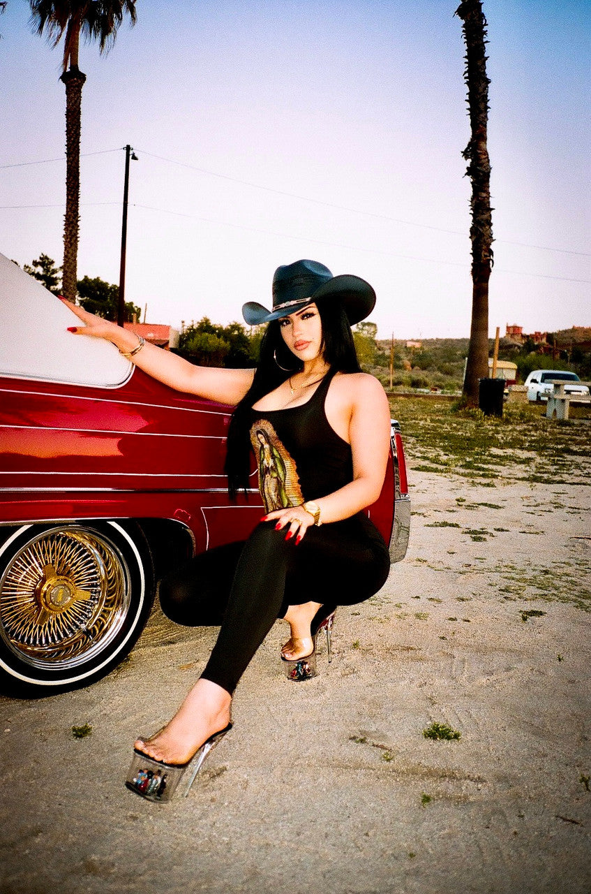 LIMITED EDITION 'VIRGENCITA' HALTER NECK ONE PIECE JUMPSUIT FULL LENGTH (BLACK)