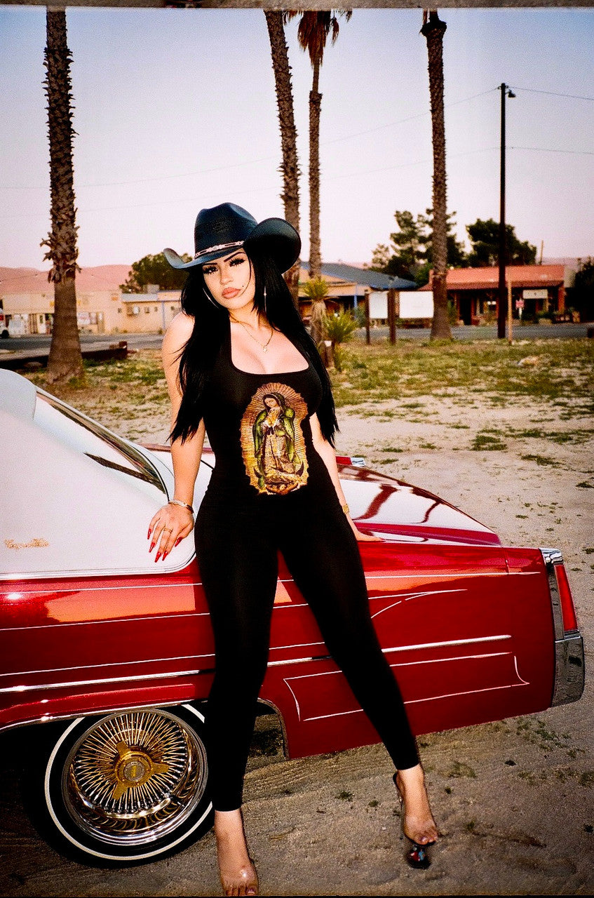 LIMITED EDITION 'VIRGENCITA' HALTER NECK ONE PIECE JUMPSUIT FULL LENGTH (BLACK)