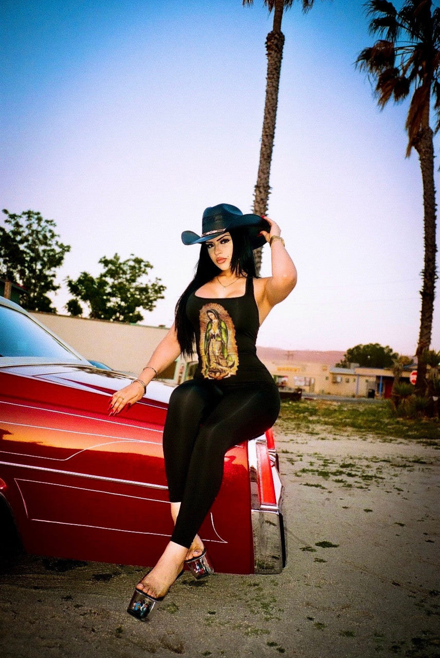 LIMITED EDITION 'VIRGENCITA' HALTER NECK ONE PIECE JUMPSUIT FULL LENGTH (BLACK)