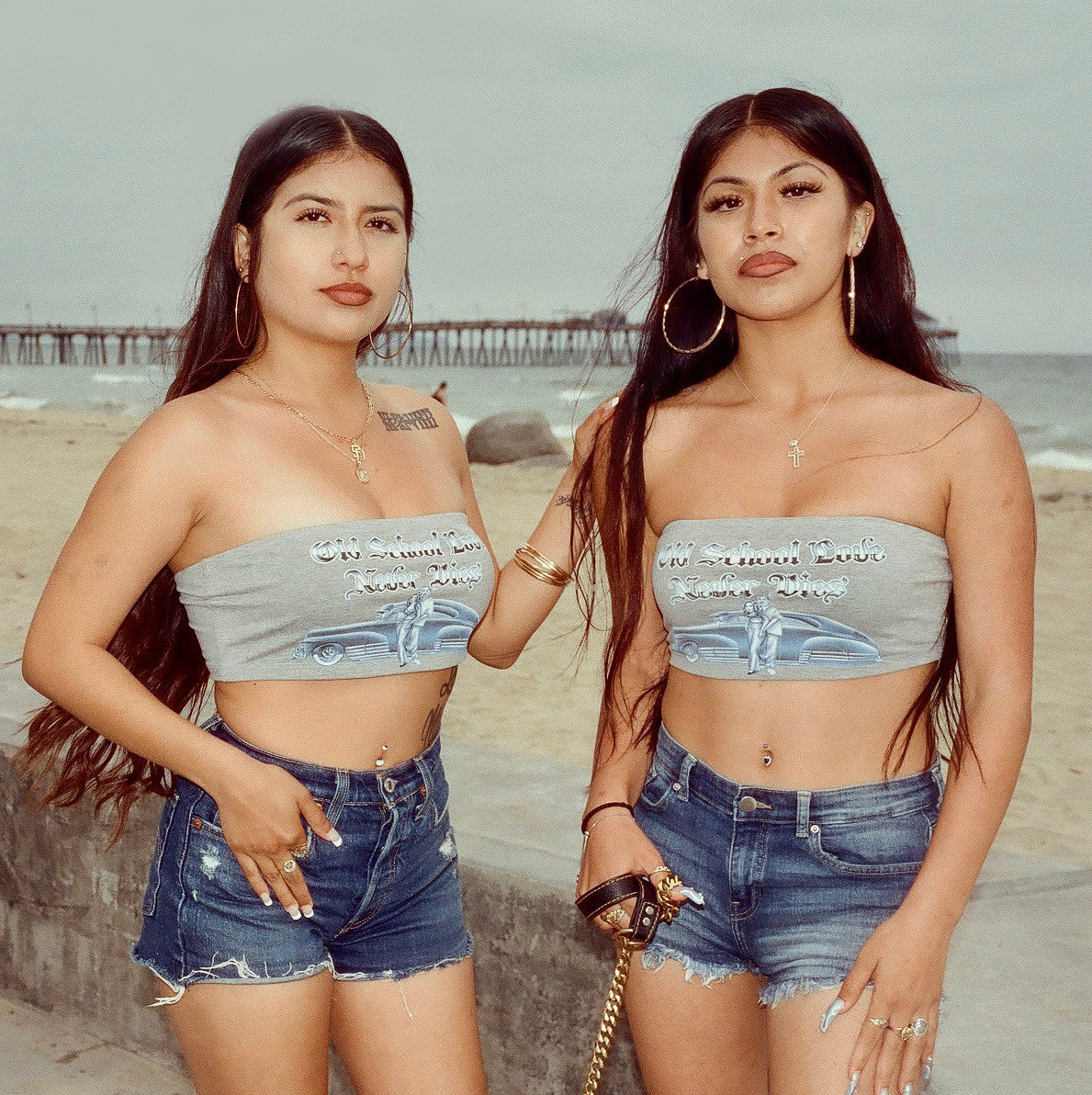 Limited Edition 'Old School Love Never Dies' Pen & Ink Tube Top (GREY/BLUE)