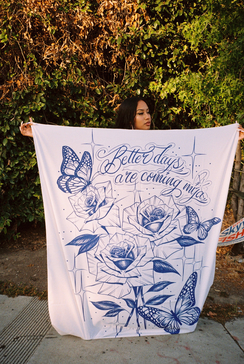 Better Days Are Coming Butterfly Pen & Ink Tapestry (White/Blue)