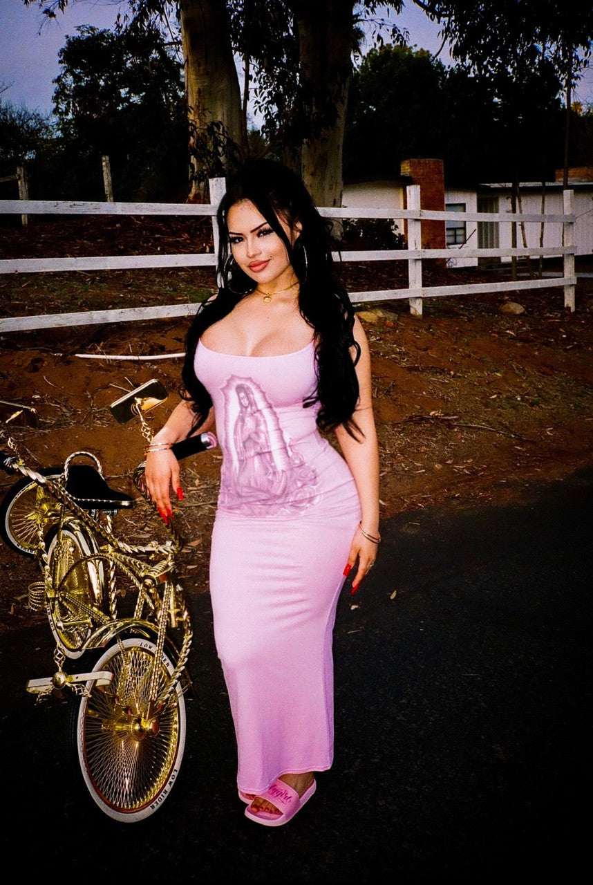 Limited Edition 'OUR LADY' Airbrushed Long Slip Dress (Bubblegum Pink)