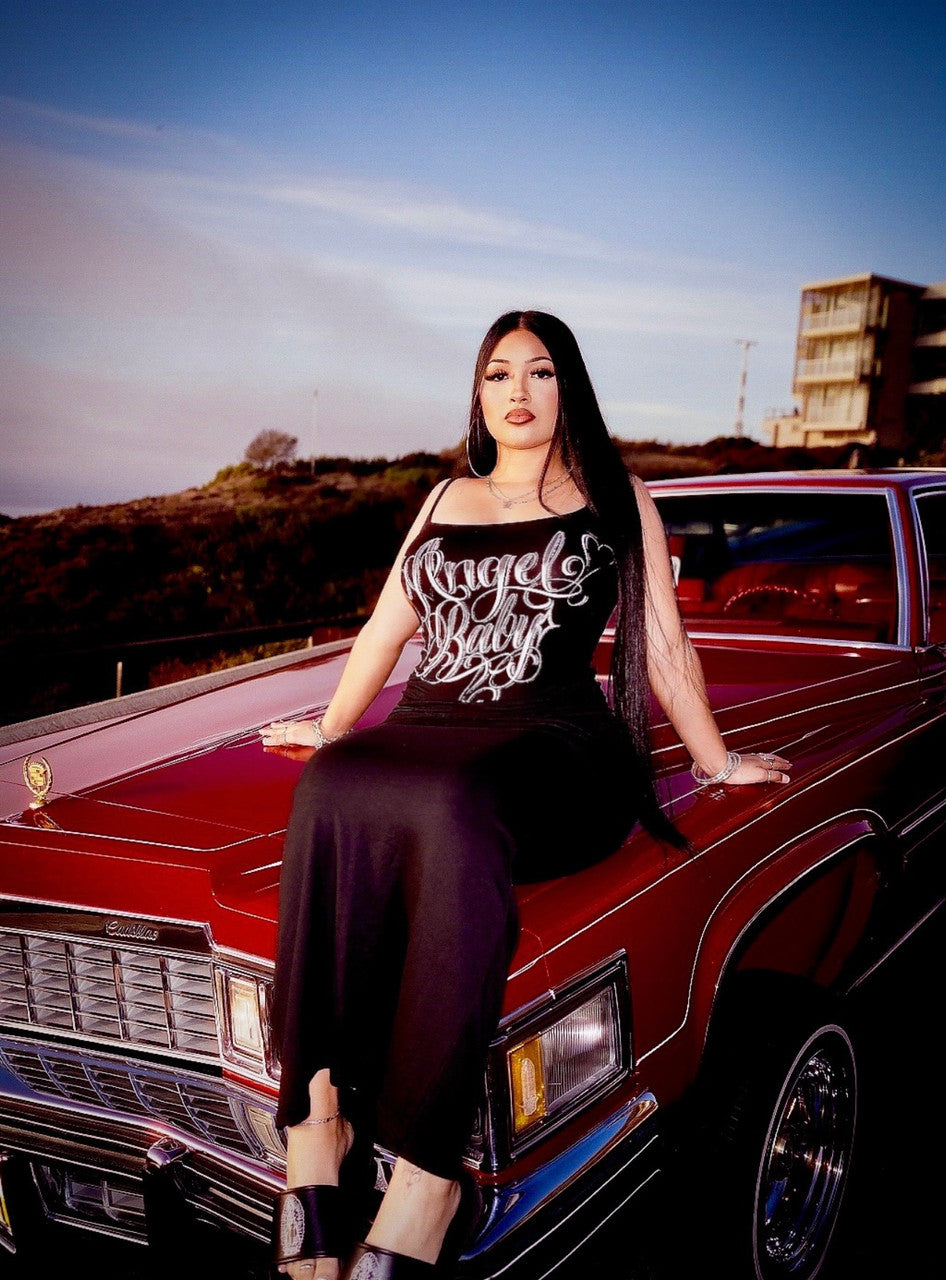 Limited Edition 'Angel Baby' Script Long Slip Dress (Black)