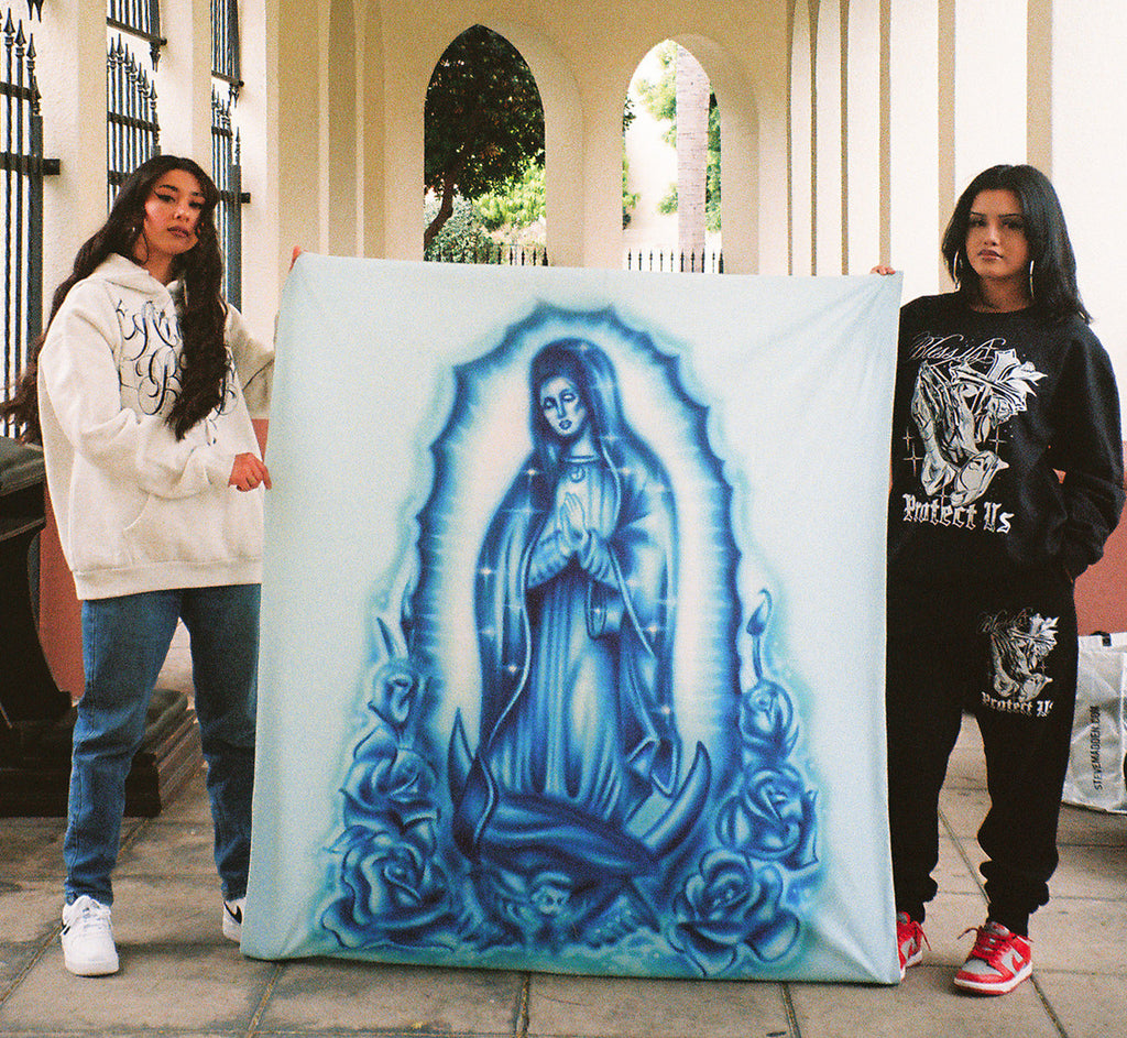 'Our Lady' Airbrushed Tapestry (Light Blue)