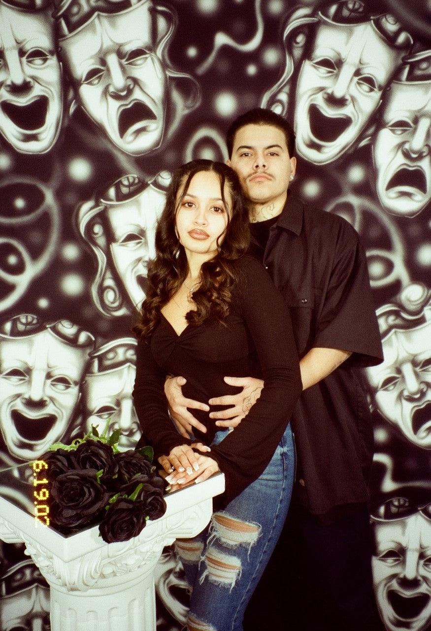 EXTRA EXTRA EXTRA XXXL EARLY 2000s Y2K 'SMILE TOGETHER CRY TOGETHER' Glamour ShotsAirbrush 90s Backdrop (BLACK) (XXXL) Exclusive/Limited Edition!!