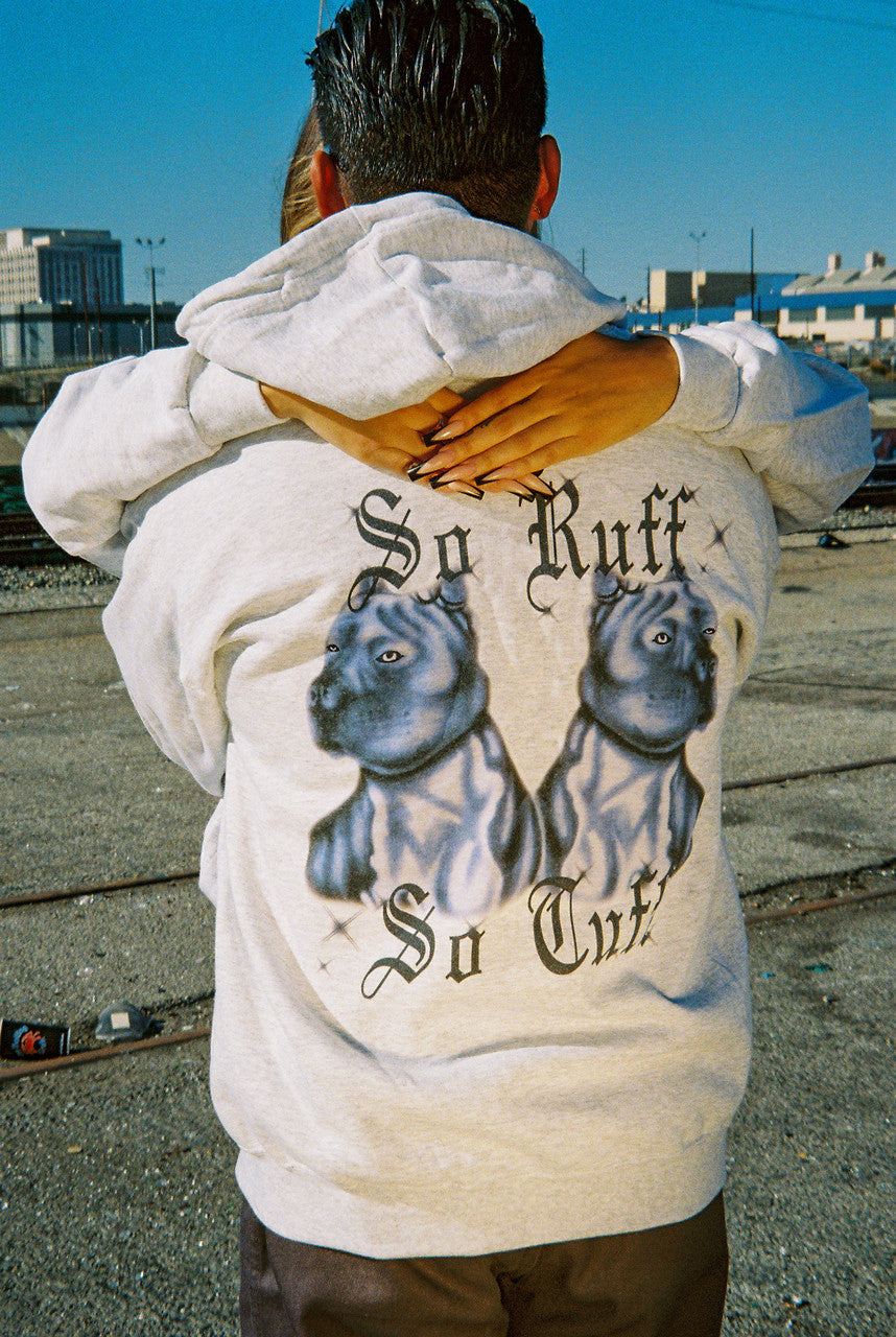 Limited Edition 'SO RUFF SO TUFF' Airbrush ZIP-UP Hoodie (Grey)