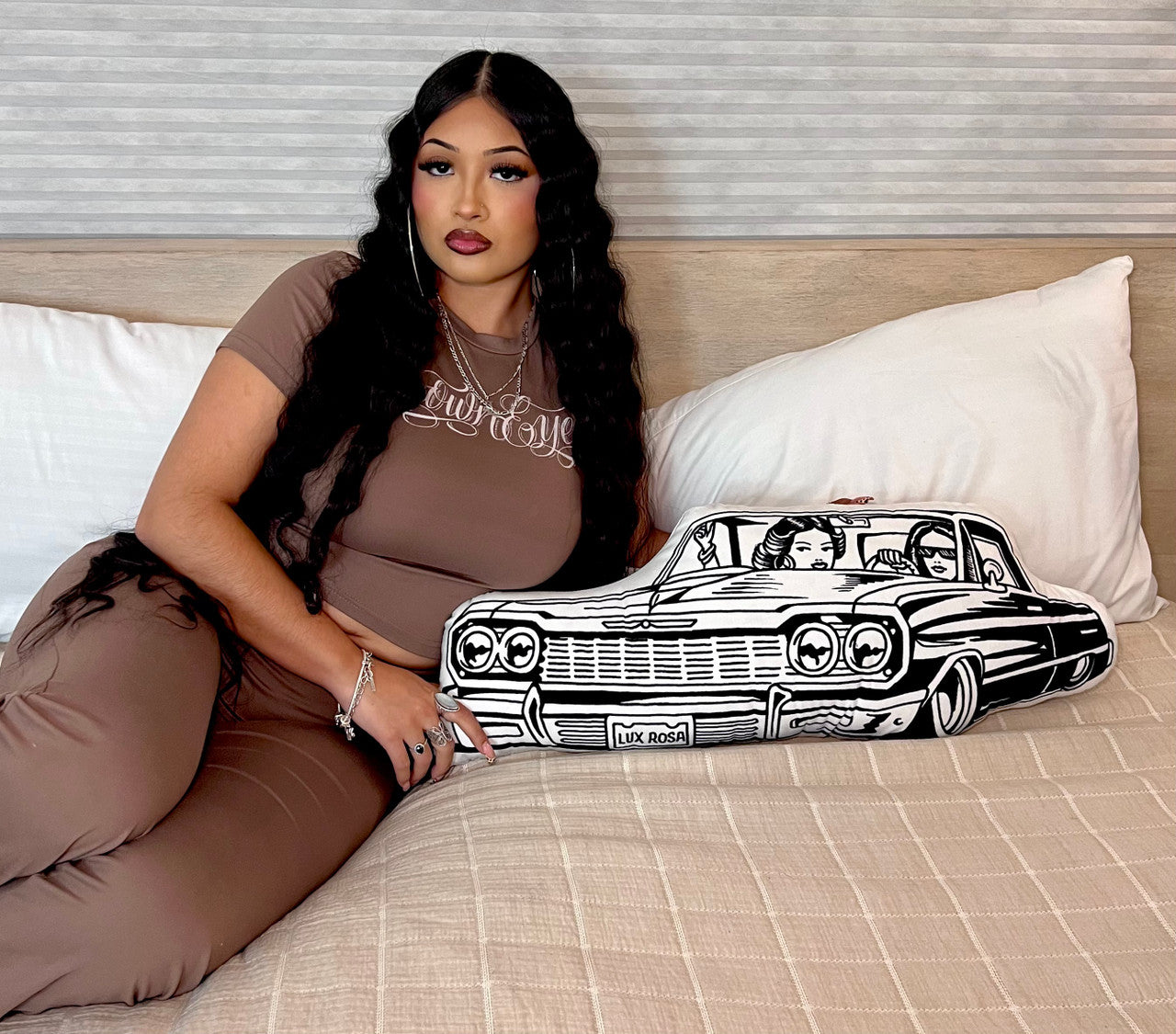 'DOWN TO RIDE' Pen & Ink Die Cut Decorative Pillow (White/Black)