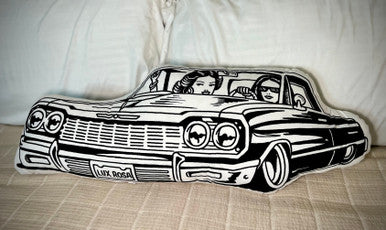 'DOWN TO RIDE' Pen & Ink Die Cut Decorative Pillow (White/Black)