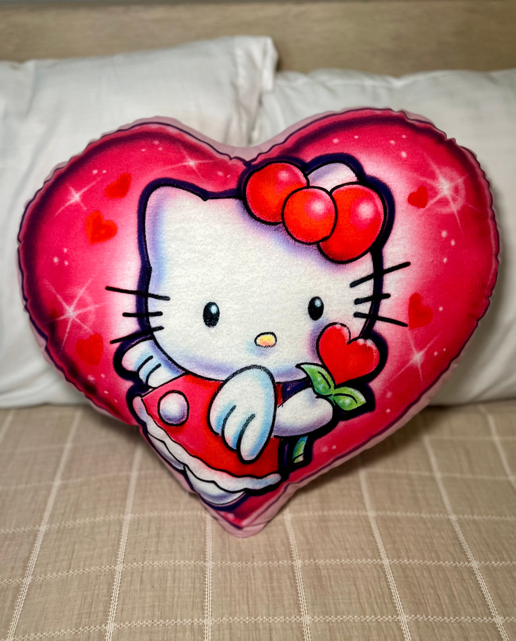 'ANGEL BABY MEOW' Heart Airbrush Die Cut Decorative Pillow (Pinks)