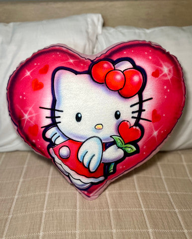 'ANGEL BABY MEOW' Heart Airbrush Die Cut Decorative Pillow (Pinks)