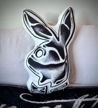 'INTERNATIONAL PLAYGIRL CLUB' Pen & Ink Die Cut Decorative Pillow (White/Black)