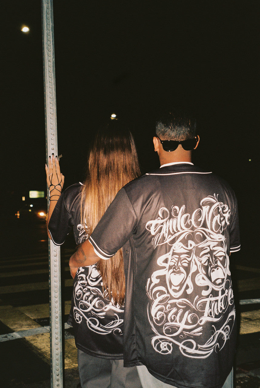 LR 'Smile Now, Cry Later' Airbrushed Cut & Sew Baseball Jersey (Black)