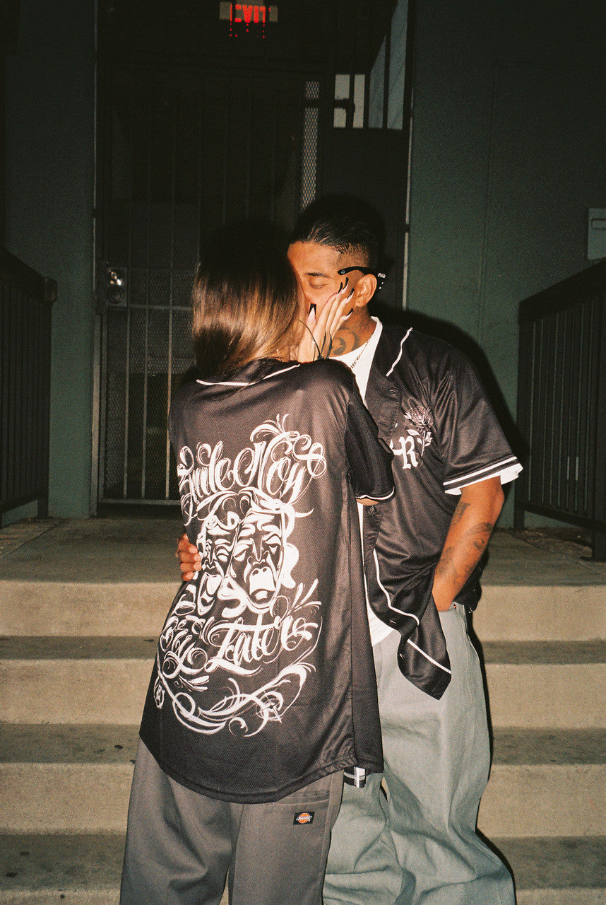 LR 'Smile Now, Cry Later' Airbrushed Cut & Sew Baseball Jersey (Black)