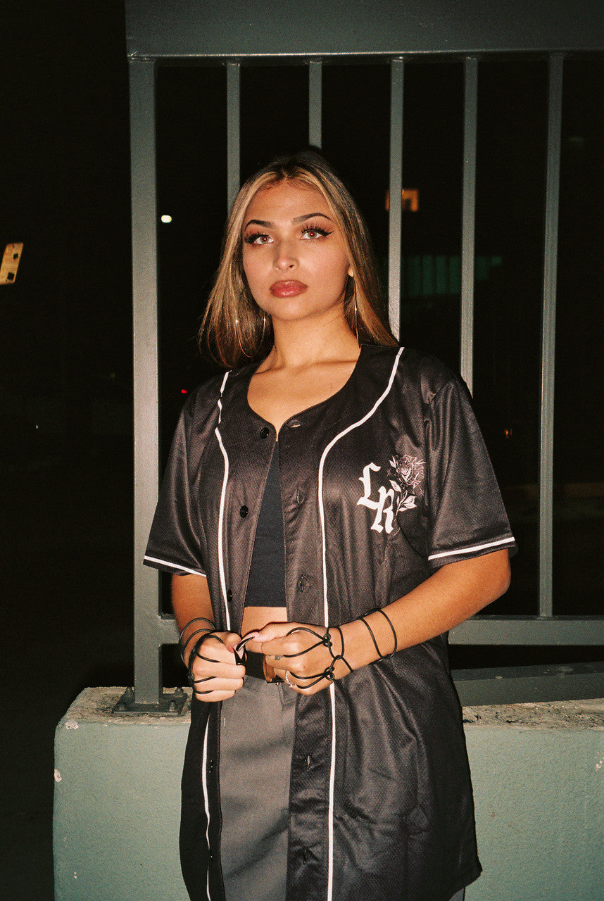 LR 'Smile Now, Cry Later' Airbrushed Cut & Sew Baseball Jersey (Black)