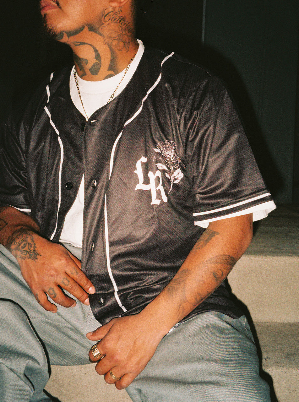 LR 'Smile Now, Cry Later' Airbrushed Cut & Sew Baseball Jersey (Black)