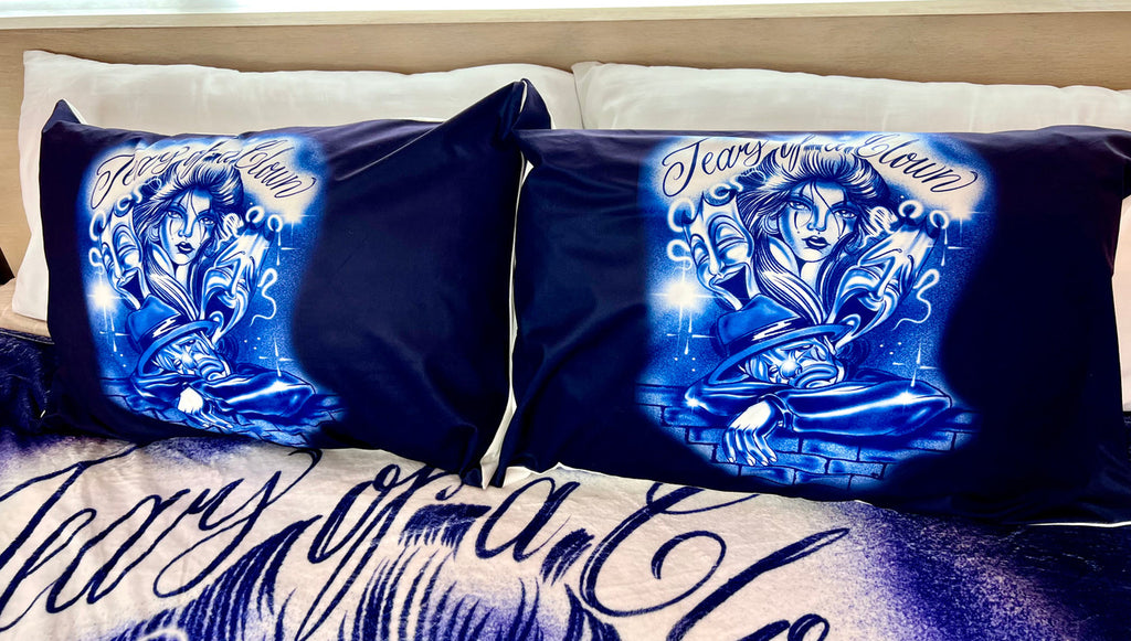 'TEARS OF A SAD CLOWN' Pillowcases (Set Of Two) *BLUE