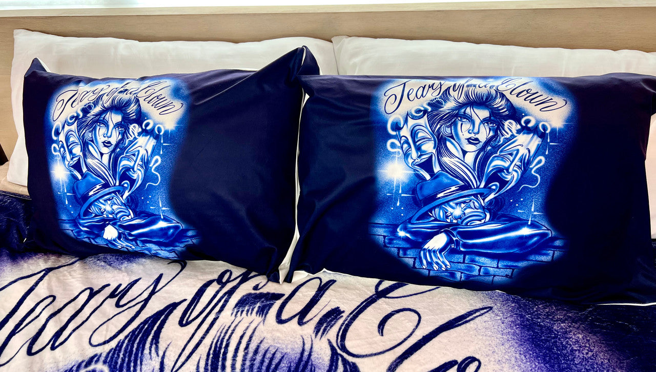 'TEARS OF A SAD CLOWN' Pillowcases (Set Of Two) *BLUE