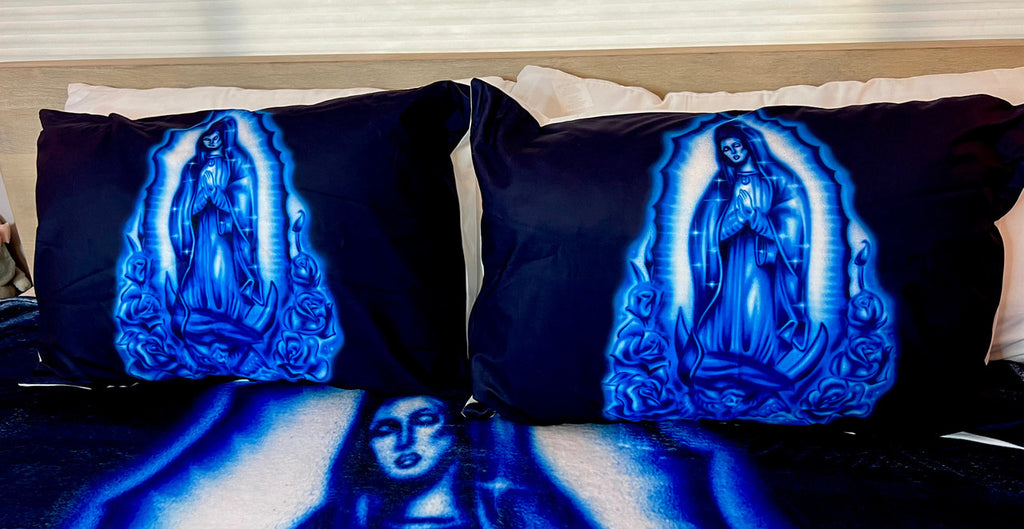 'OUR LADY' Pillowcases (Set Of Two) *BLUE