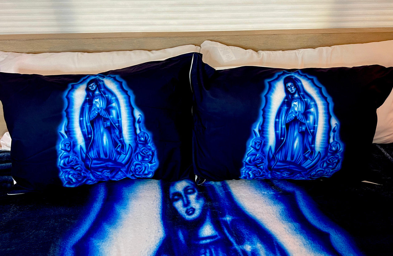 'OUR LADY' Pillowcases (Set Of Two) *BLUE
