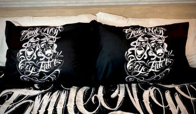'SMILE NOW, CRY LATER' Pillowcases (Set Of Two) *BLACK