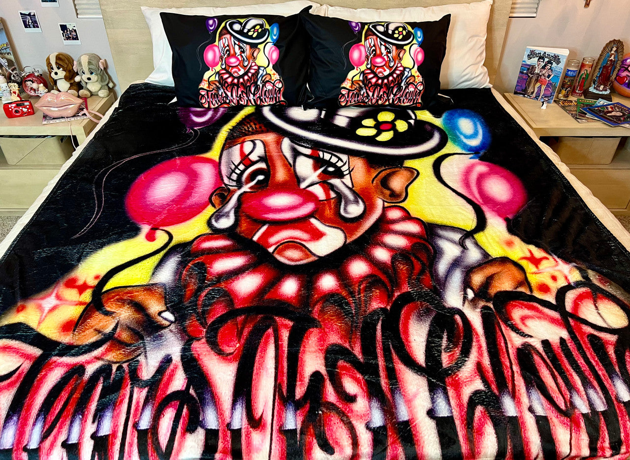 EXTRA LARGE 'Tears Of A Clown' Airbrushed Fleece Blanket (BLACK) *Limited Edition