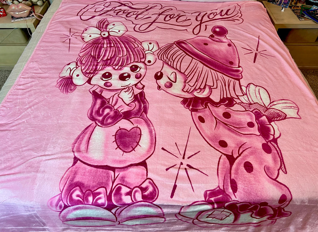 EXTRA LARGE 'Fool For You'Pen & Ink Fleece Blanket (PINK) *Limited Edition